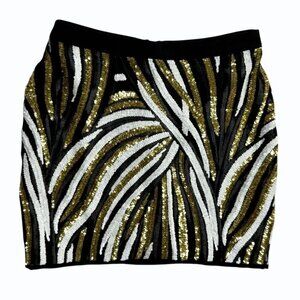 Endless Rose Women Sequin Mini Skirt Size S Black Gold White Animal Event Party‎
